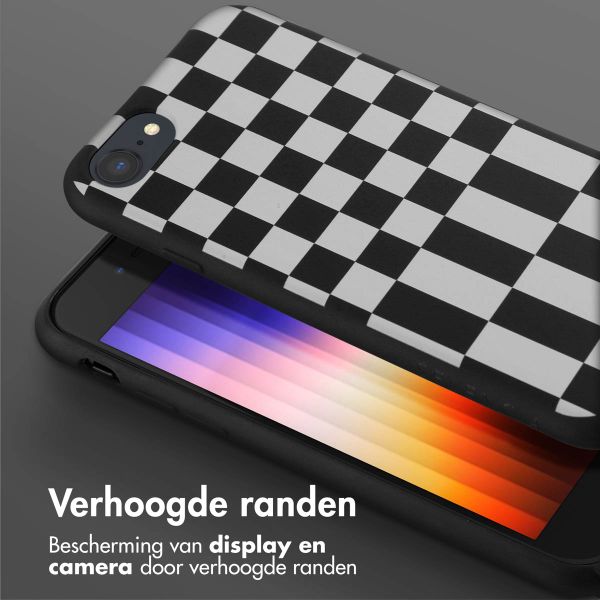 Selencia Siliconen design hoesje met afneembaar koord Apple iPhone SE (2022 / 2020) / 8 / 7 - Irregular Check Black