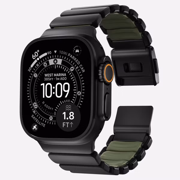 Nomad Stratos Band Apple Watch | 44/45/46/49 mm - Forest Green / Black Titanium
