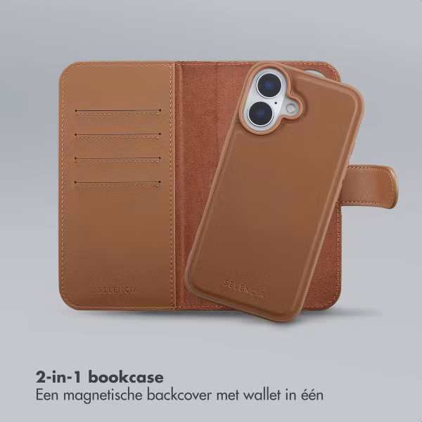 Selencia Olyn Uitneembare Bookcase met MagSafe Apple iPhone 16 - Bruin