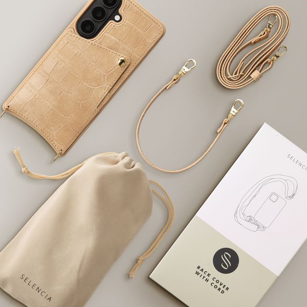 Selencia Nova Croco Phone Case with Cord and Card Holder Samsung Galaxy S26 - Toasted Almond