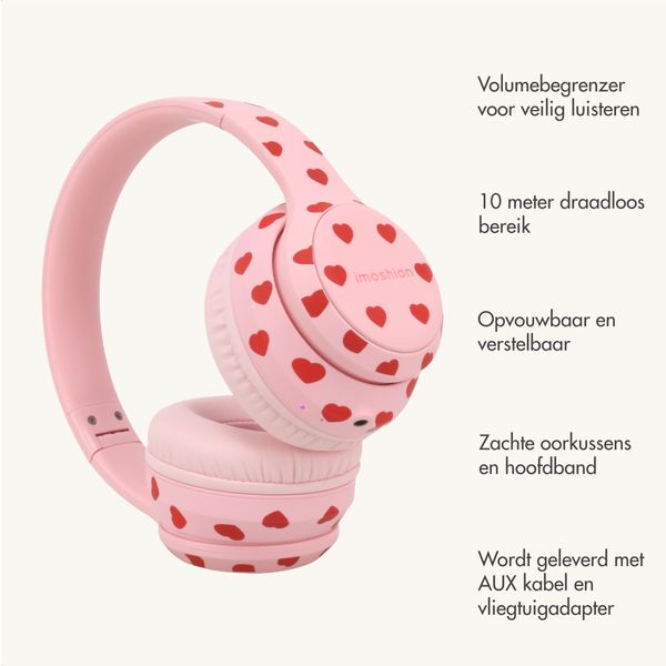 imoshion Draadloze Kinderkoptelefoon LED Light - Decibelbegrenzer - Met AUX kabel - Hartjes