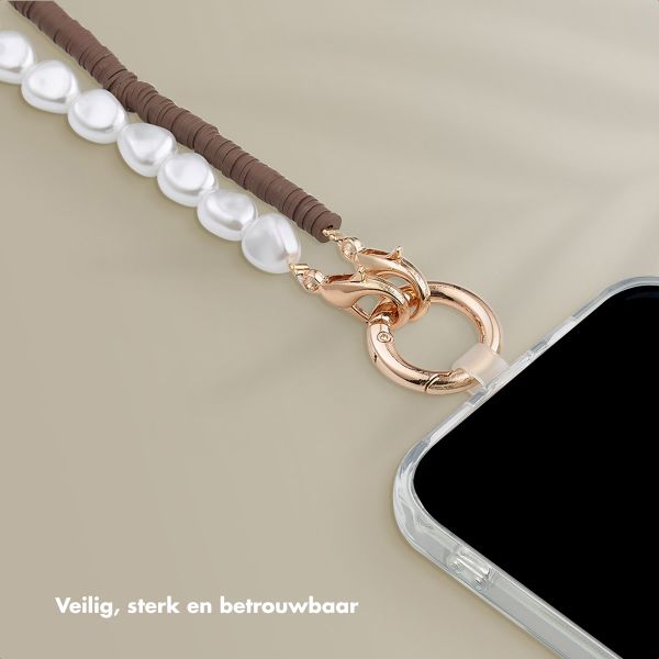 Selencia Telefoonkoorden set met Parels en Elastiekjes - Mocha Brown