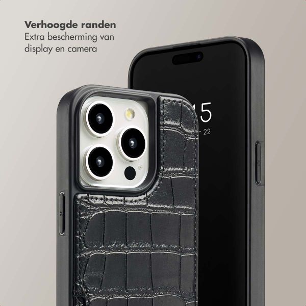 Selencia Nova Croco Backcover met koord en pashouder iPhone 15 Pro - Black