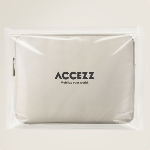 Accezz Leather Laptop hoes met rits 15-16 inch - Laptopsleeve - Beige
