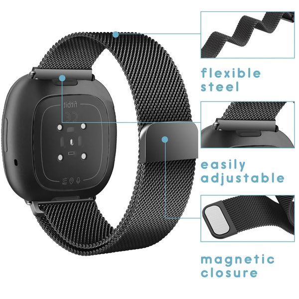 imoshion Milanees magnetisch bandje Fitbit Versa 4/ 3 / Sense (2) - Zwart
