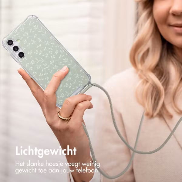 imoshion Design hoesje met koord Samsung Galaxy A15 (5G) - Smoke Green Flowers