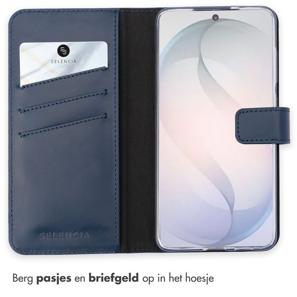 Selencia Echt Leren Bookcase Samsung Galaxy S26 - Donkerblauw