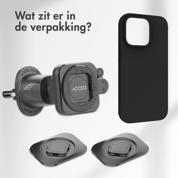 Accezz EasyLock telefoonhouder auto - inclusief hoesje iPhone 15 Pro - Ventilatierooster - 360 graden draaibaar - Zwart