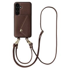 Selencia Sera Telefoonhoes met Koord en Envelop Pashouder Samsung Galaxy S25 / S24 - Chocolate Brown