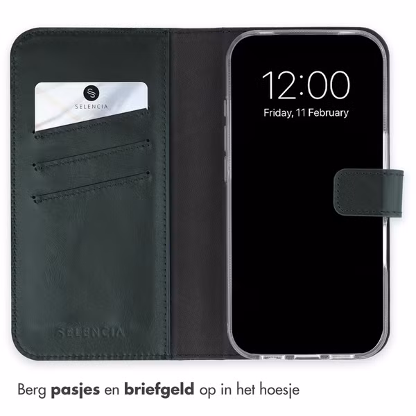 Selencia Echt Leren Bookcase Apple iPhone 18 Pro / 17 Pro - Groen