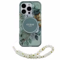 Guess MagSafe IML Flowers Case met beads strap Apple iPhone 15 Pro Max - Green