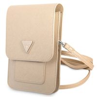 Guess Saffiano Triangle telefoontasje - Geschikt voor smartphones tot 7 inch - Beige