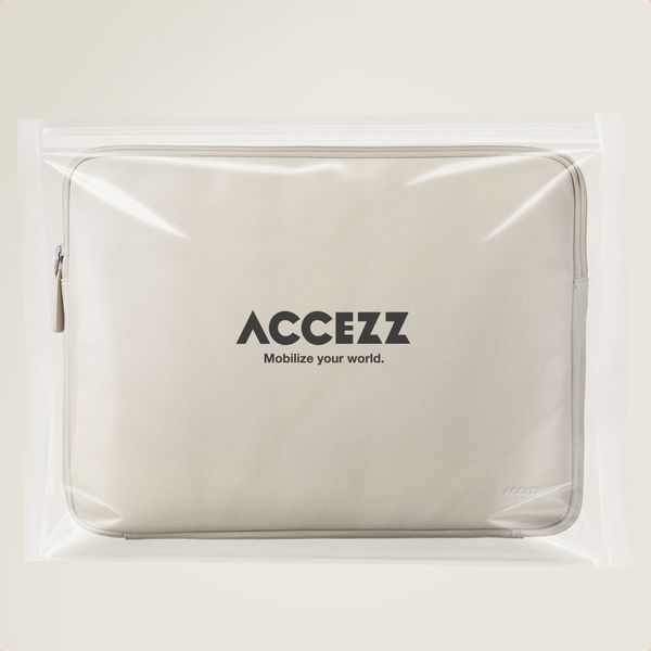 Accezz Leather Laptop hoes met rits 13-14 inch - Laptopsleeve - Beige