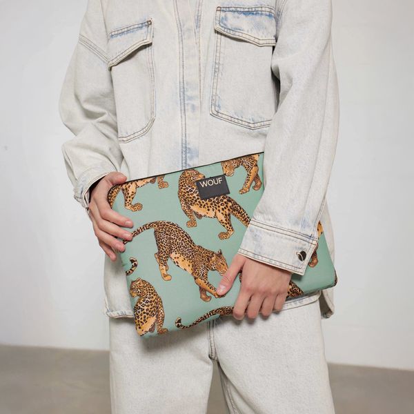 Wouf Daily Laptop Hoes 15-16 inch - Laptopsleeve - Emerald Leopard