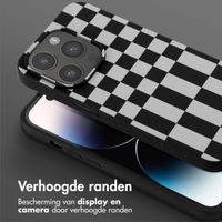 Selencia Siliconen design hoesje met afneembaar koord iPhone 14 Pro - Irregular Check Black