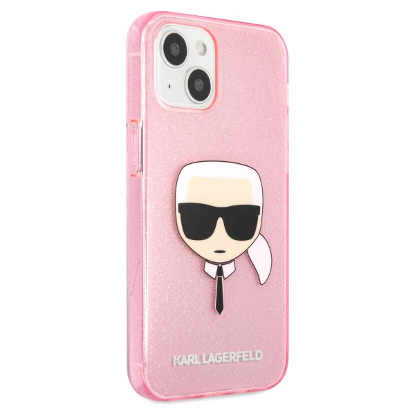 Karl Lagerfeld Karl's Head Silicone Backcover Glitter iPhone 13 Mini - Transparant Roze