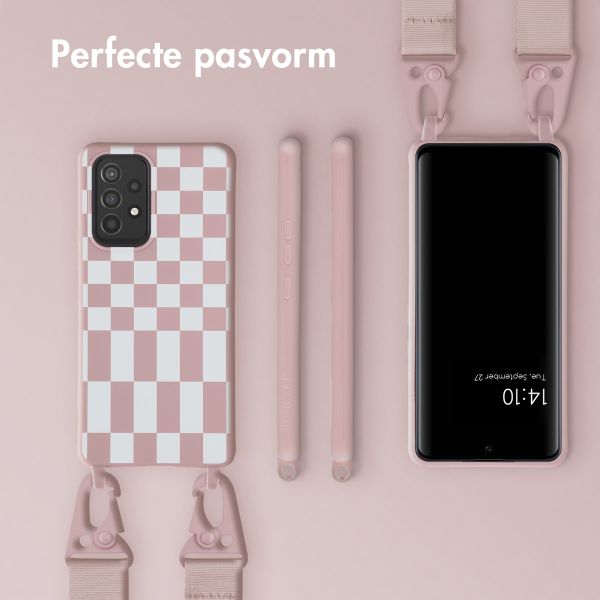 Selencia Siliconen design hoesje met afneembaar koord Samsung Galaxy A53 - Irregular Check Sand Pink