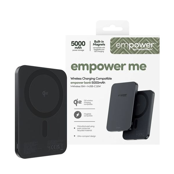 Empower by PanzerGlass Empower Bank Powerbank 5.000 mAh - Draadloze Powerbank - MagSafe en Qi2 - Space Black
