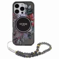 Guess MagSafe IML Flowers Case met beads strap Apple iPhone 16 Pro - Black