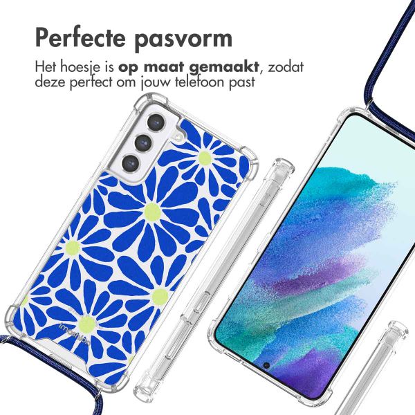 imoshion Design hoesje met koord Samsung Galaxy S21 FE - Cobalt Blue Flowers Connect