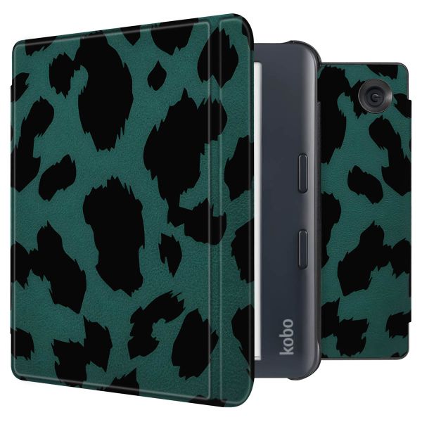 imoshion Design Slim Hard Case Sleepcover met stand Kobo Libra Colour - Green Leopard