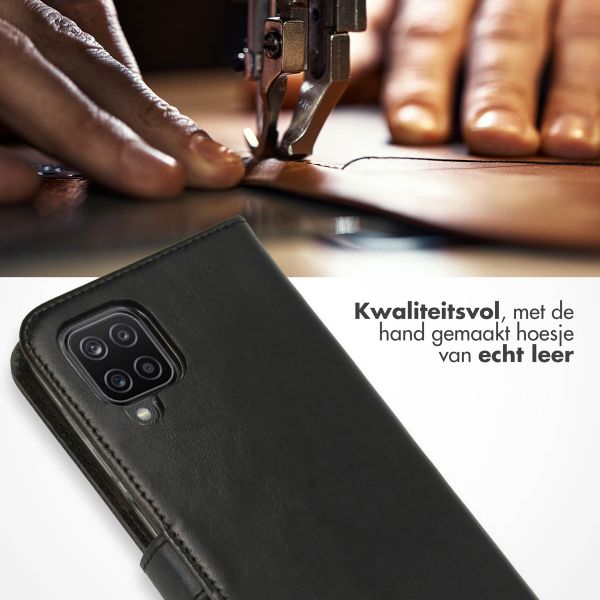 Selencia Echt Leren Bookcase Samsung Galaxy A12 - Zwart