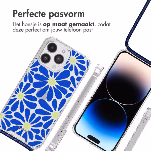 imoshion Design hoesje met koord Apple iPhone 14 Pro Max - Cobalt Blue Flowers Connect