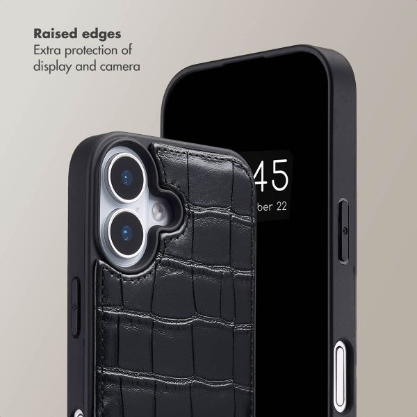 Selencia Nova Croco Phone Case with Cord and Card Holder Apple iPhone 17 - Black