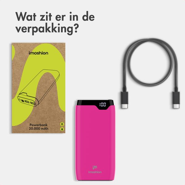 imoshion Powerbank 20.000 mAh - 22,5W Snellader - USB-C / USB-A - Hot Pink