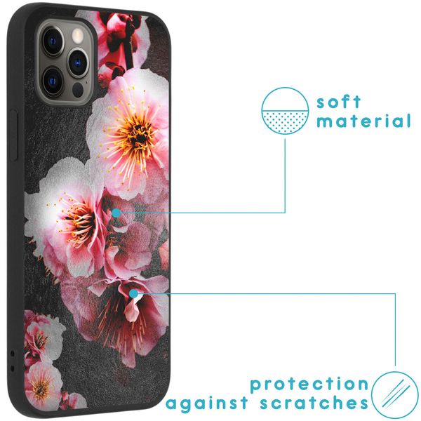 imoshion Design hoesje iPhone 12 (Pro) - Bloem - Roze / Zwart