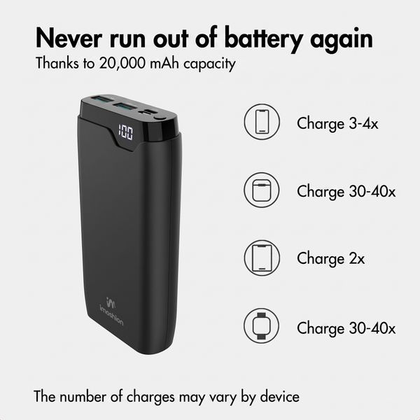 imoshion Power bank 20,000 mAh - 22.5W Fast charger - USB-C / USB-A - Black
