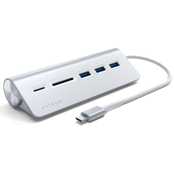 Satechi Aluminum USB Desktop Hub | USB-C naar 3x USB-A en (Micro)SD kaartlezer - Zilver