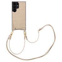 Selencia Nova Croco Telefoonhoes met Koord en Pashouder Samsung Galaxy S24 Ultra - Beige
