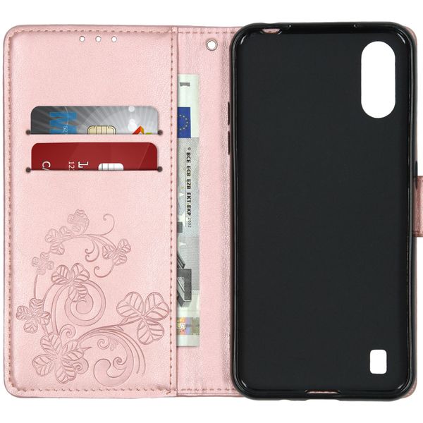 Klavertje Bloemen Bookcase Samsung Galaxy A01 - Rosé Goud