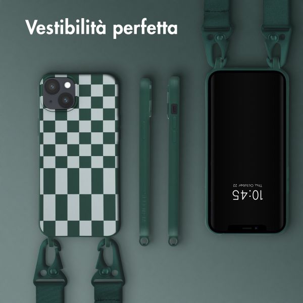 Selencia Siliconen design hoesje met afneembaar koord Apple iPhone 14 Plus - Irregular Check Green