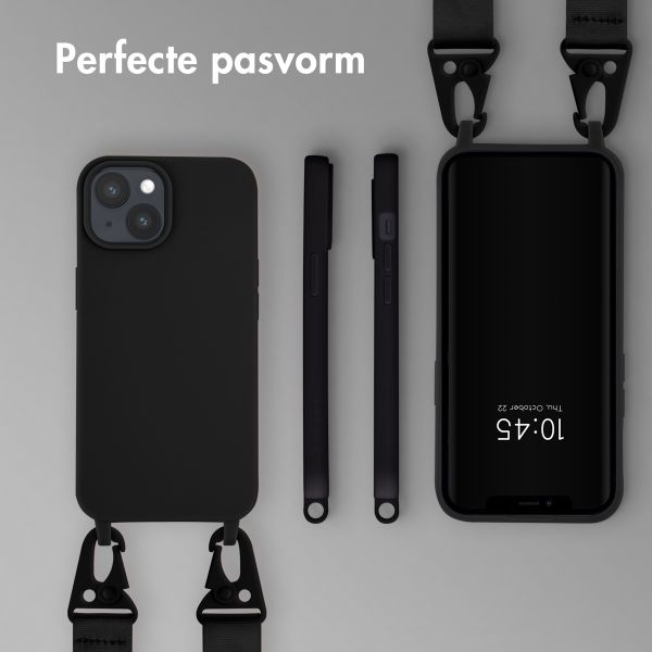 Selencia Siliconen hoesje met afneembaar koord Apple iPhone 15 - Zwart
