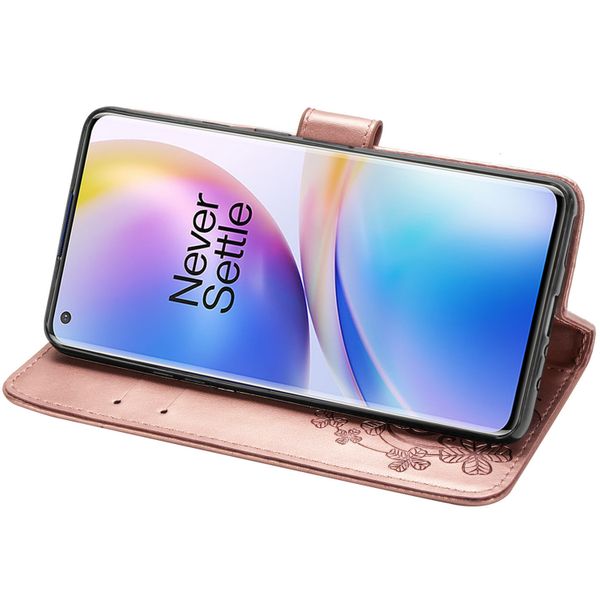 Klavertje Bloemen Bookcase OnePlus 8 Pro - Roze