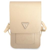 Guess Saffiano Triangle telefoontasje - Geschikt voor smartphones tot 7 inch - Beige