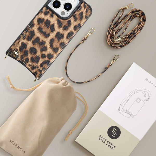 Selencia Nova Phone Case with Cord and Card Holder Apple iPhone 15 Pro - Leopard