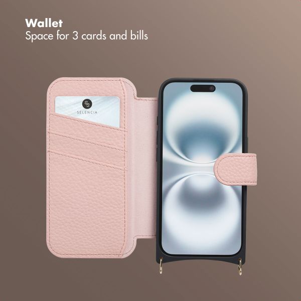 Selencia Riva Bookcase with MagSafe and phone strap Apple iPhone 16 - Old Pink