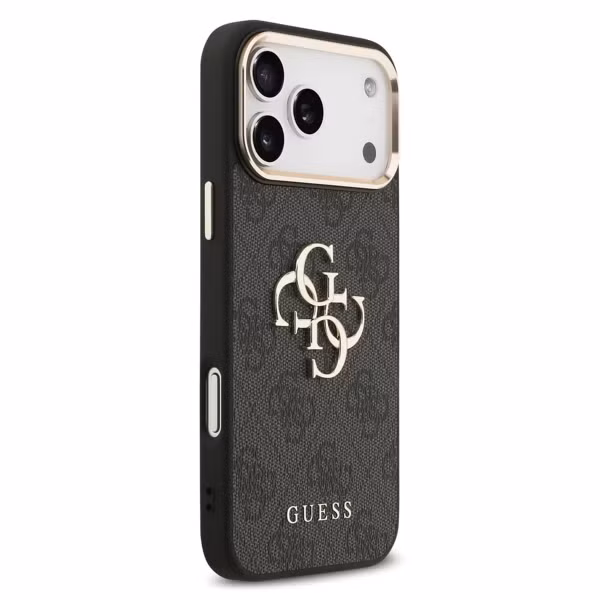 Guess 4G Metal Logo Backcover Apple iPhone 17 Pro Max - Gold Edge - Black