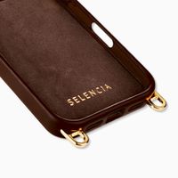 Selencia Rivièra MagSafe Backcover met afneembare haakjes voor de Apple iPhone 17 Pro Max - Choco Brown + Satin Crush Polskoord - Cosmic Candy