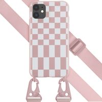 Selencia Siliconen design hoesje met afneembaar koord iPhone 11 - Irregular Check Sand Pink