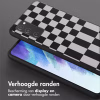 Selencia Siliconen design hoesje met afneembaar koord Samsung Galaxy S21 FE - Irregular Check Black
