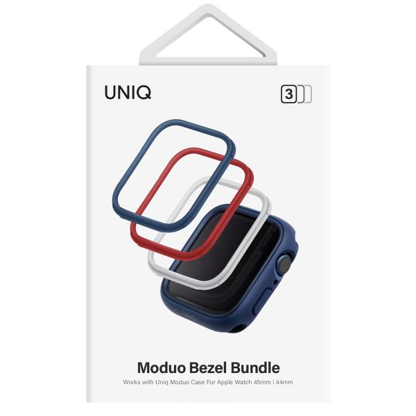 Uniq 3-pack Bezels - Moduo Bezel Bundel Apple Watch 4-9 / SE - 44/45 mm - Blue / Red / White