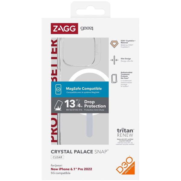 ZAGG Crystal Palace Snap Backcover MagSafe Backcover iPhone 14 Pro - Transparant