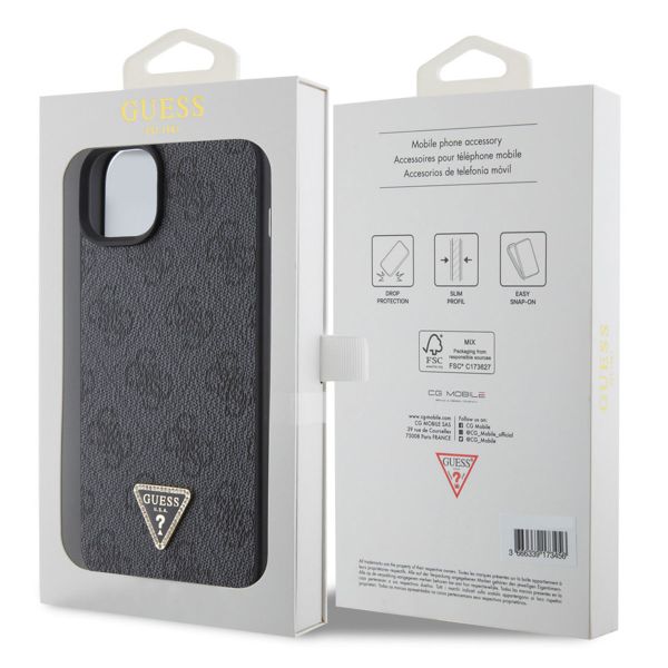 Guess 4G Logo Triangle Strass Backcover iPhone 15 - Zwart