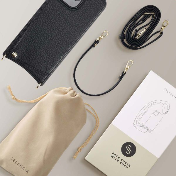 Selencia Nova Phone Case with Cord and Card Holder Apple iPhone 16 Pro Max - Black