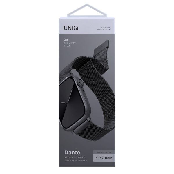 Uniq Dante Mesh Milanese stalen bandje Apple Watch Series 1 t/m 9 / SE (38/40/41 mm) | Series 10 / 11 (42 mm) - Graphite