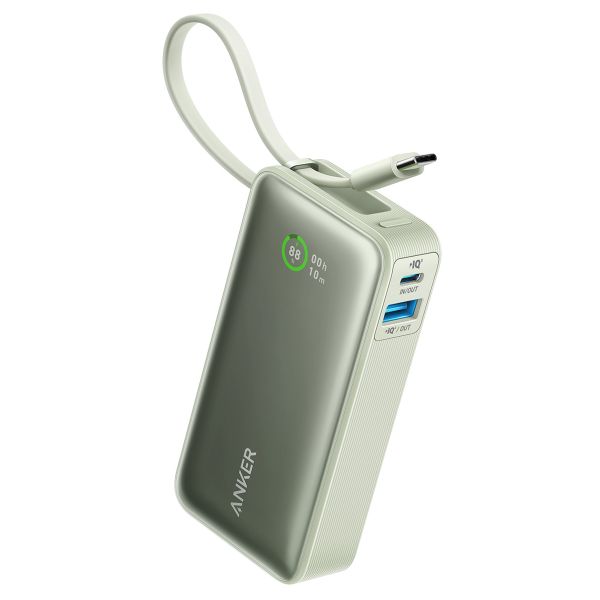 Anker Nano | Powerbank 10.000 mAh - 30 Watt - Geïntegreerde USB-C-kabel - Groen